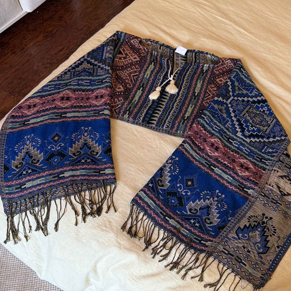 Bohemian Mexican Multicolor Fringe Cropped Shawl Top